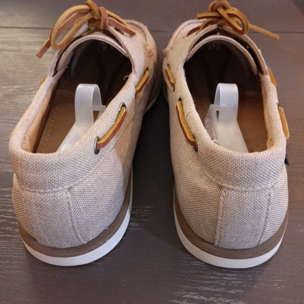 J. Crew Tan Canvas Boat Shoes with Brown Leather Laces